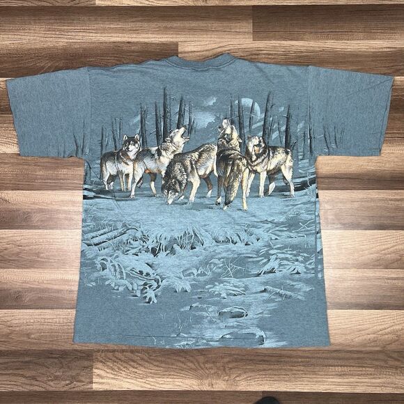 VTG California Wolves AOP Single Stitch Nature Forest Signal Sports Shirt Sz XL - Picture 2 of 10